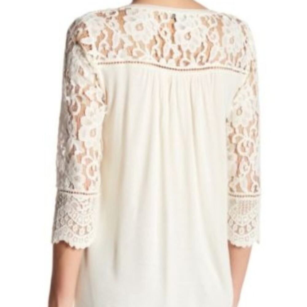 Lucky Brand Womens Boho Lace Button Up Top Cream Size Small Romantic Coquette - Picture 4 of 11